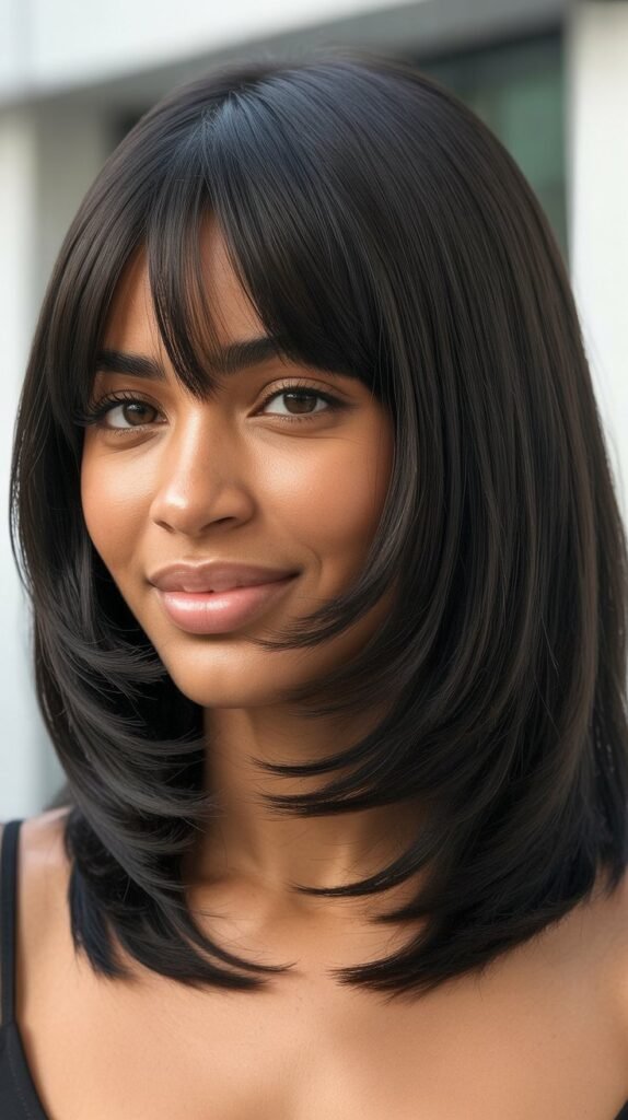 Long Bob with Curtain Bangs and Face-Framing Layers