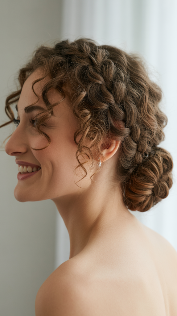 Low Curly Bun with Wrapped Braid