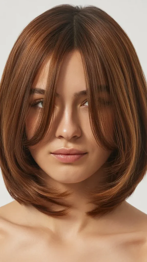 Shoulder-Length Bob with Swoopy Curtain Bangs