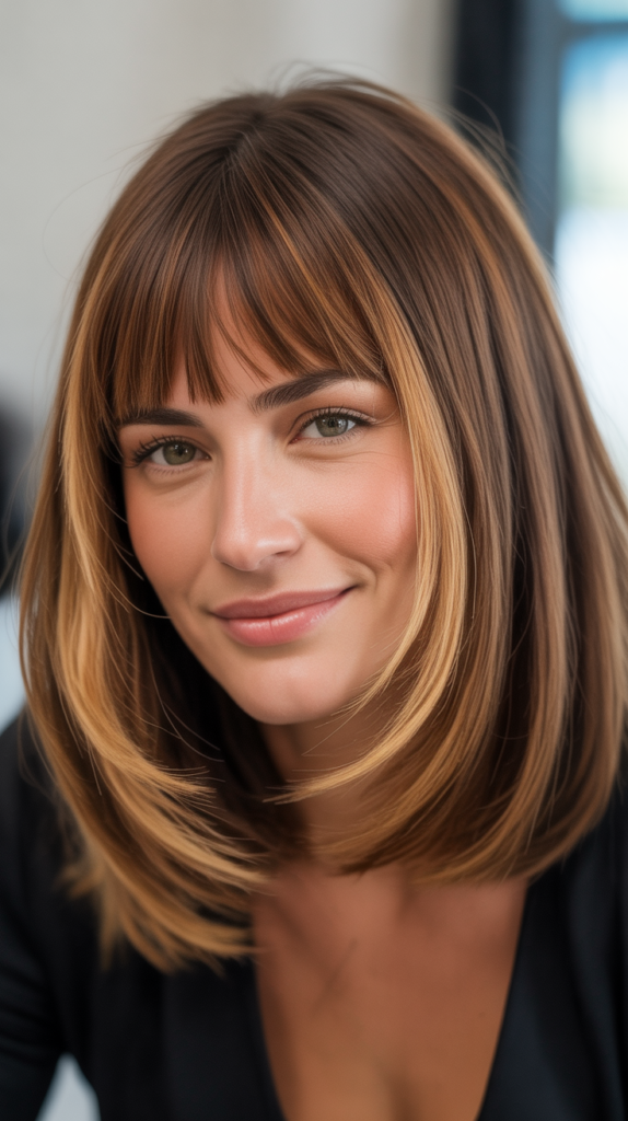 Long Bob with Curtain Bangs and Face-Framing Money Pieces