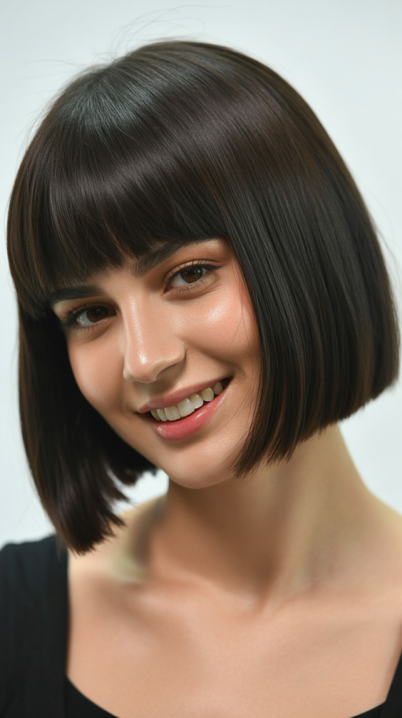 Full Bangs with Straight A-Line Bob