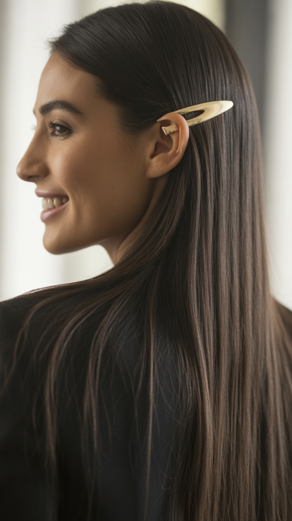 Straight Hair with Back Barrette