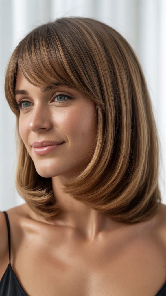 Long Bob with Curtain Bangs and Face-Framing Angles
