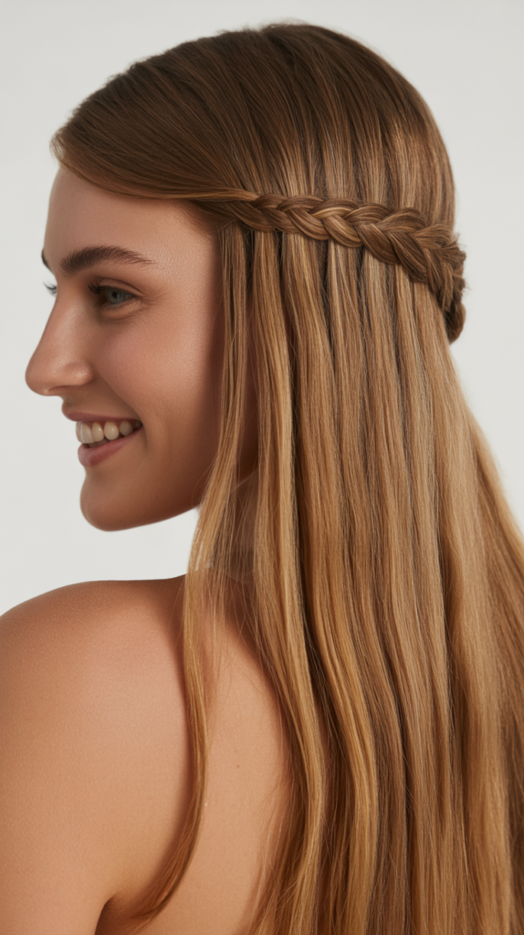  Sleek Straight Hair with Middle Braid