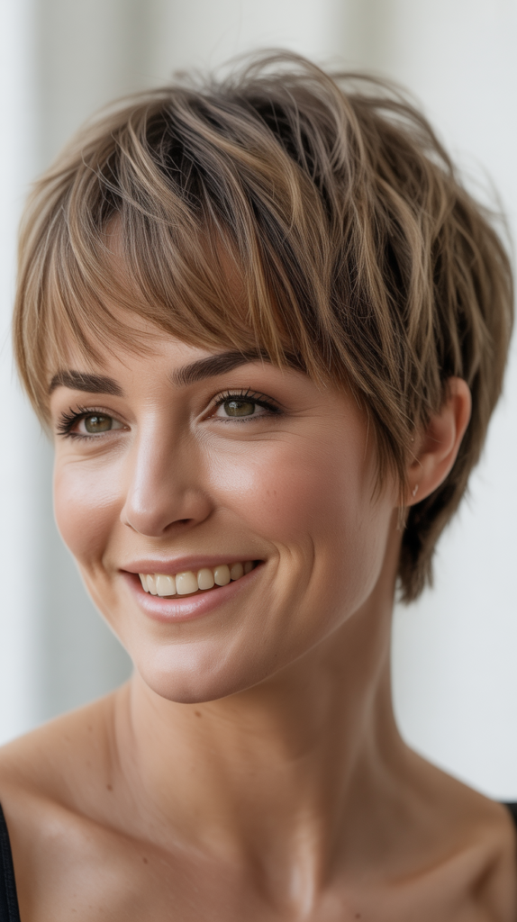 Tousled Pixie with Long Bangs