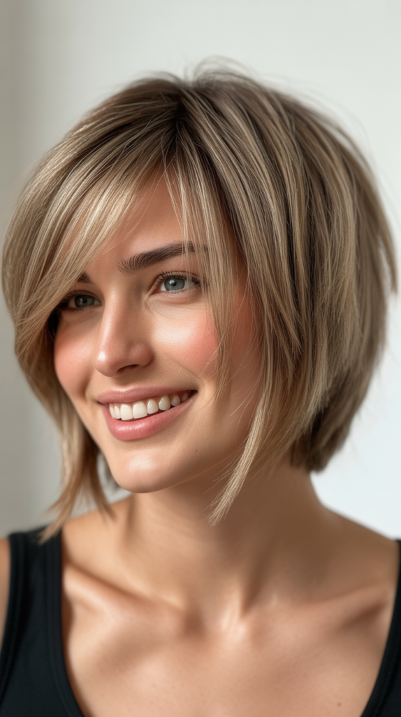 Asymmetrical Choppy Bob with Side-Swept Bangs