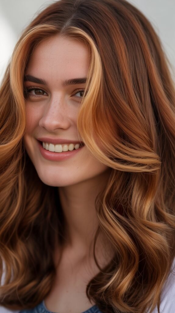 Dark Brunette with Face-Framing Highlights and Thick Money Piece