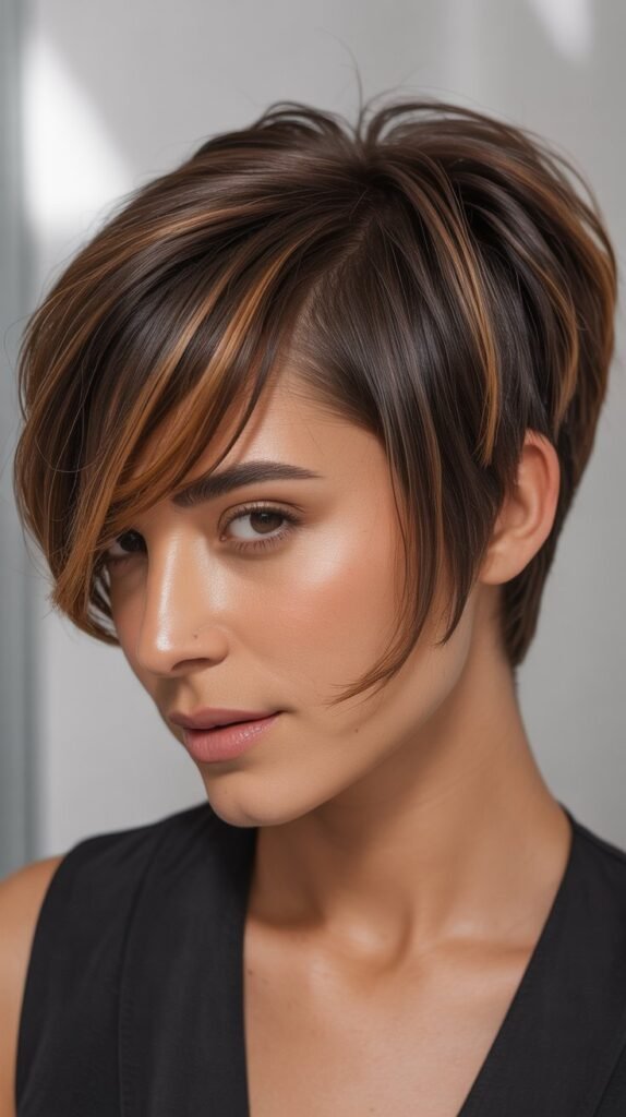 Side-Swept Pixie with Caramel Accents