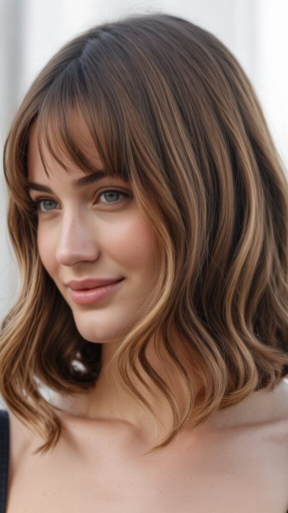  Long Bob with Curtain Bangs and Soft Waves