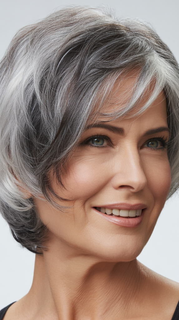 Cool-Toned Charcoal Lowlights for Silver Hair