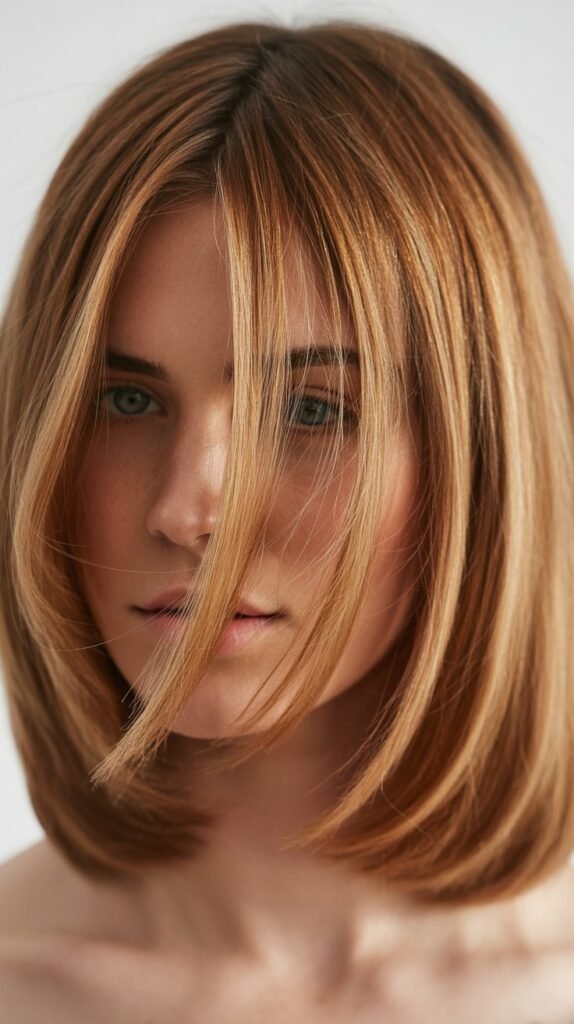 Long Bob with Feathered Curtain Bangs