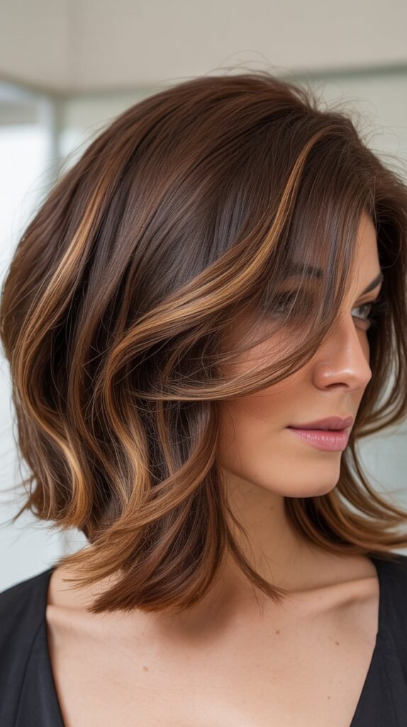 Textured Bob with Chunky Caramel Highlights