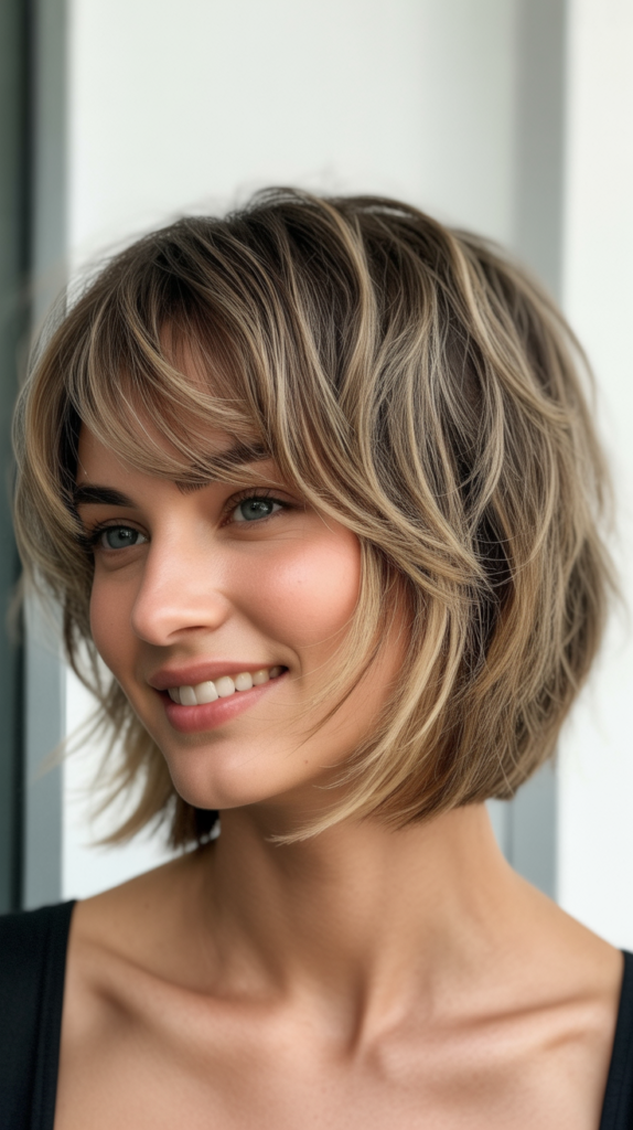 Choppy Bob with Layered Crown and Wispy Fringe