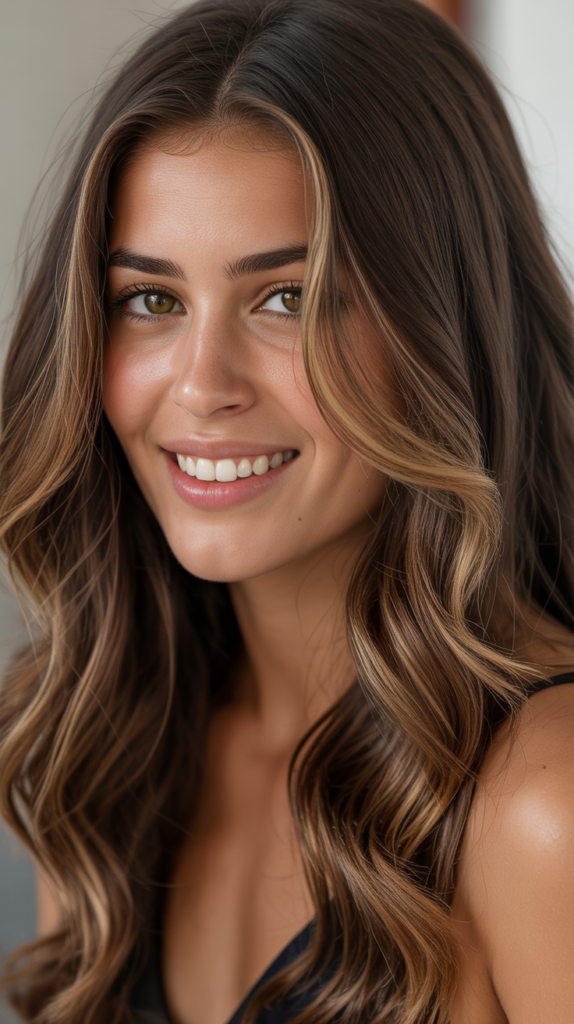 Honey Blonde Highlights on Dark Brown Base