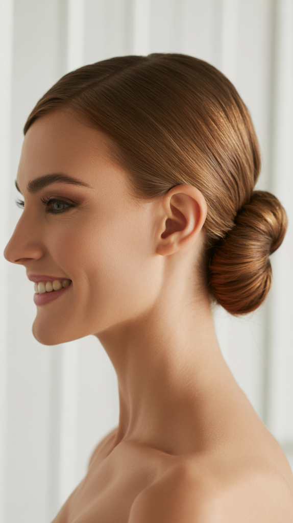 Sleek Side-Parted Low Bun