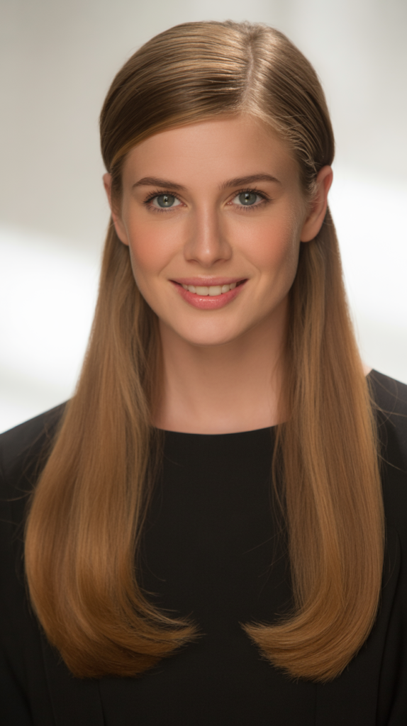 Center-Parted Straight Hair with Tucked Sides