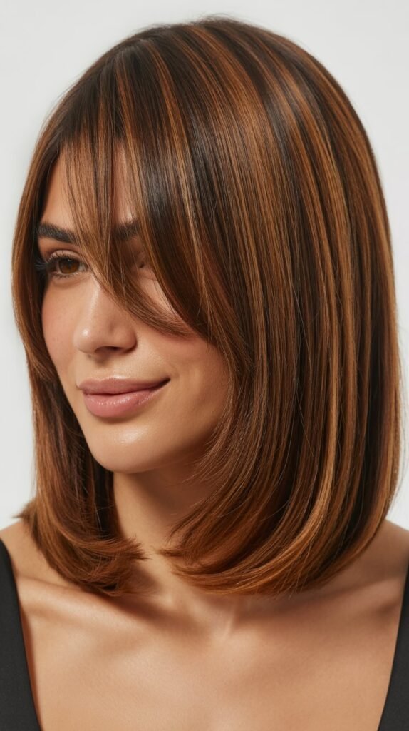 Long Bob with Side-Parted Curtain Bangs
