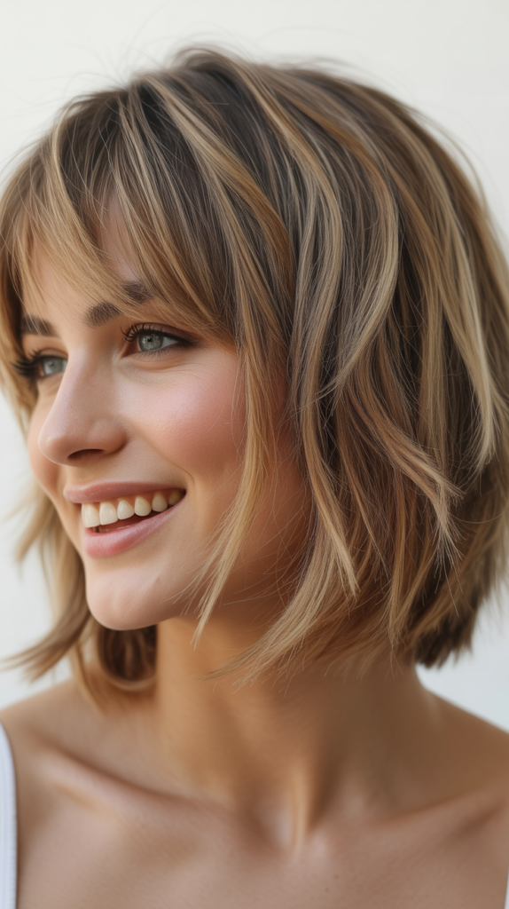 Graduated Choppy Bob with Feathered Bangs