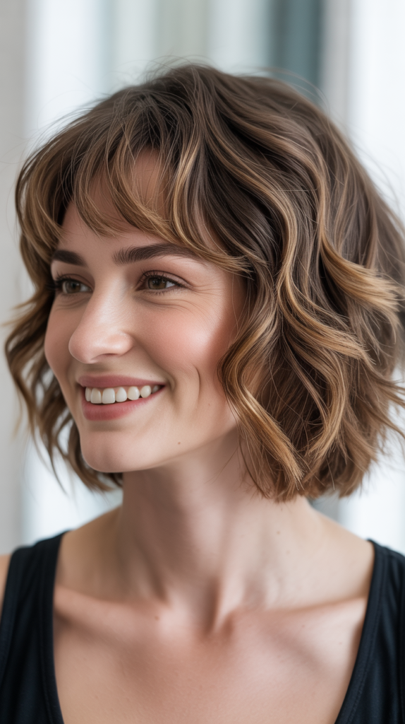 Wavy Choppy Bob with Feathered Bangs