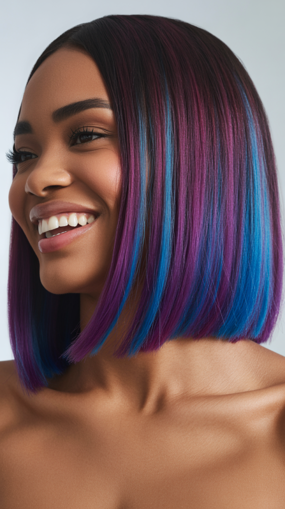  Blunt Cut Straight Hair with Colored Ends