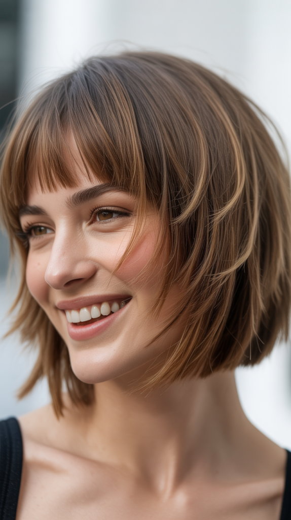 Choppy Bob with Beveled Ends and Full Fringe