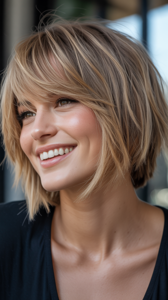 Choppy Bob with Shattered Ends and Wispy Side Bangs