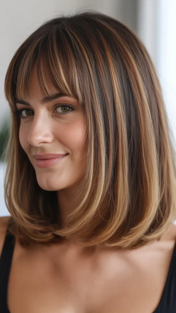 Balayage Lob with Full Bangs