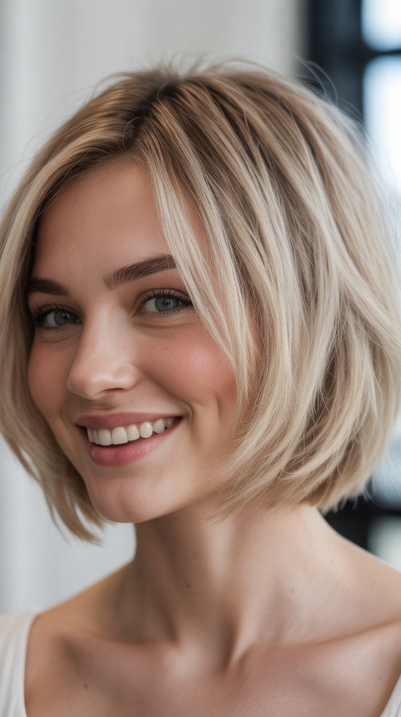 Choppy Bob with Platinum Blonde Color