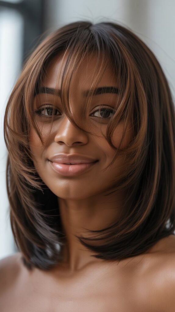 Long Bob with Wispy See-Through Curtain Bangs