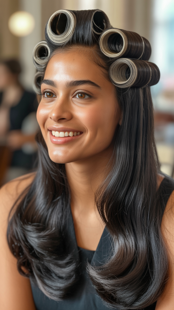 Straight Hair with Vintage Pin Curls at Crown