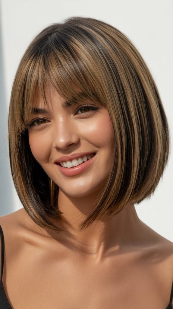 Stacked Bob with Face-Framing Curtain Bangs