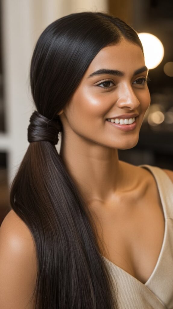 Straight Ponytail with Wrapped Base
