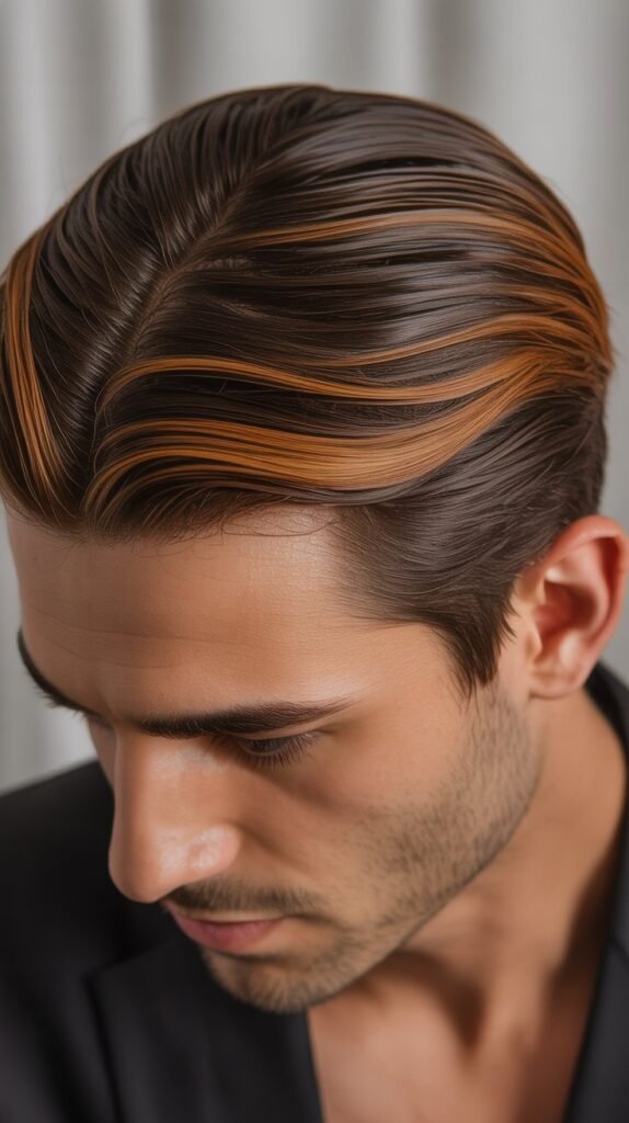 Caramel Highlights with Slicked-Back Style