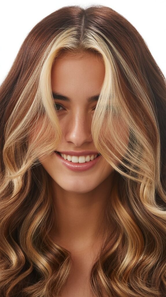 Neutral Brown with Champagne Highlights and Money Piece