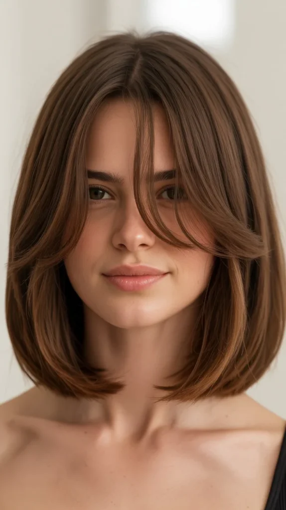  Long Bob with Curtain Bangs and Subtle Layers