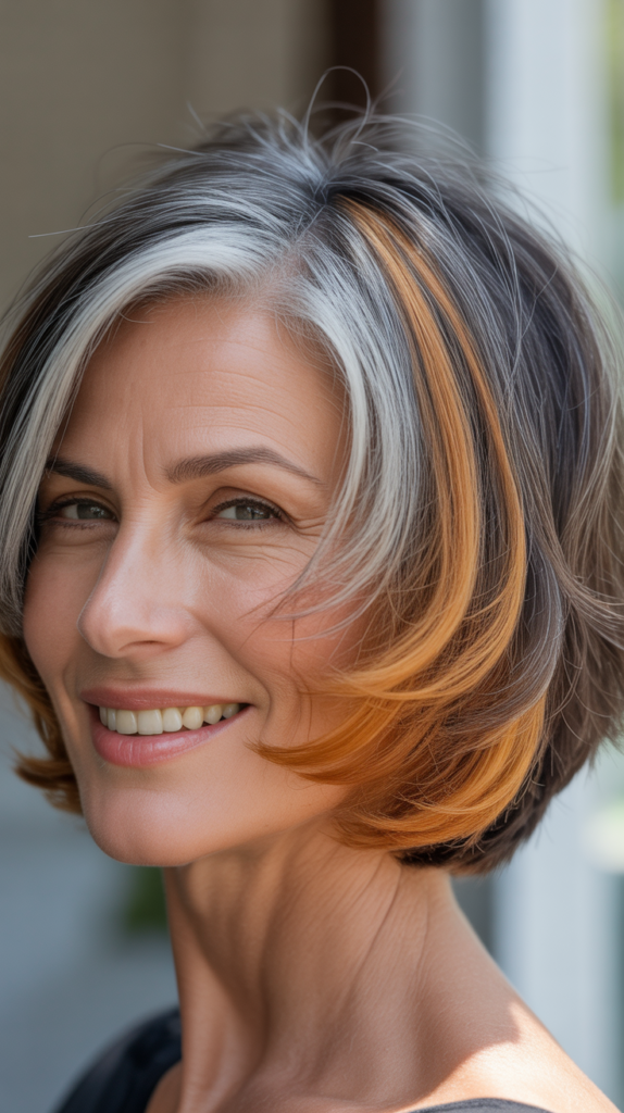 Warm Caramel and Honey Lowlights for Dimensional Gray