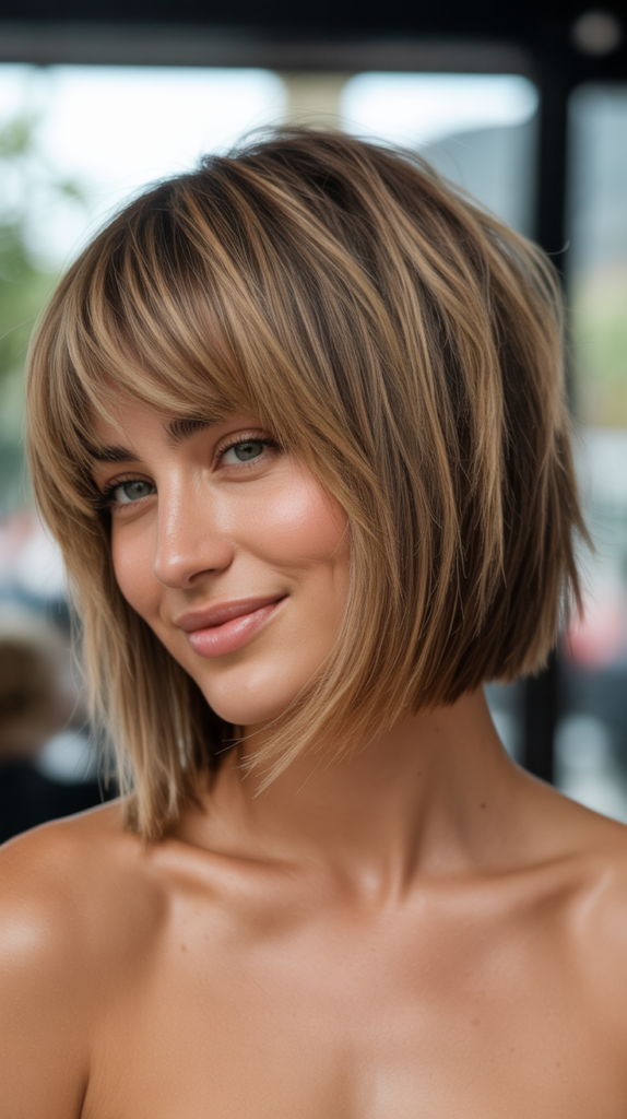 Asymmetrical Choppy Bob with Curtain Bangs