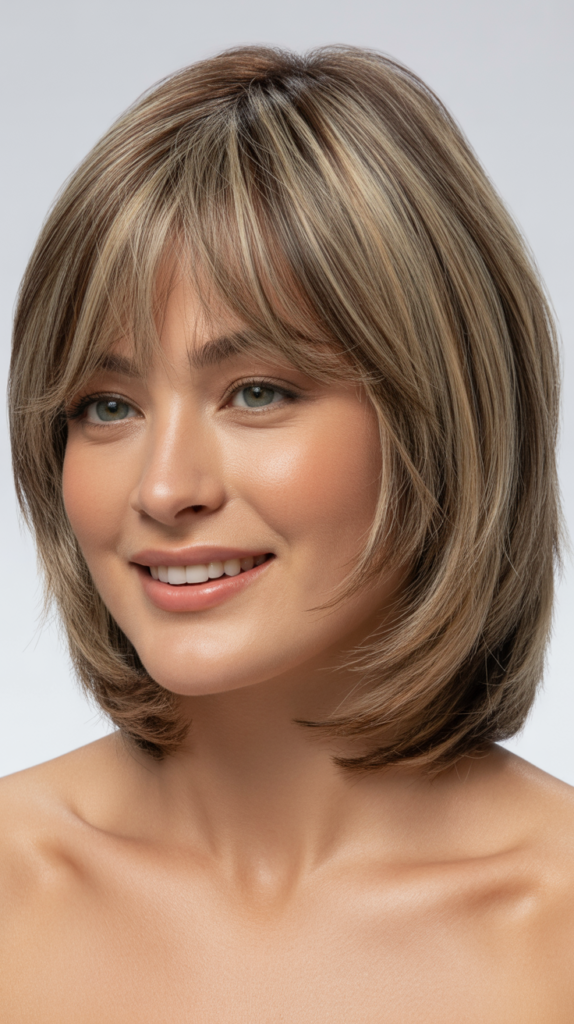  Layered Choppy Bob with Curtain Bangs