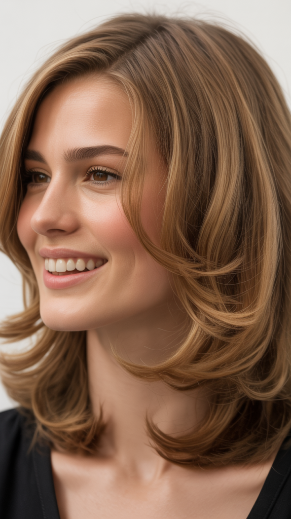 Shoulder-Length Hair with Soft Waves and Volume at Crown