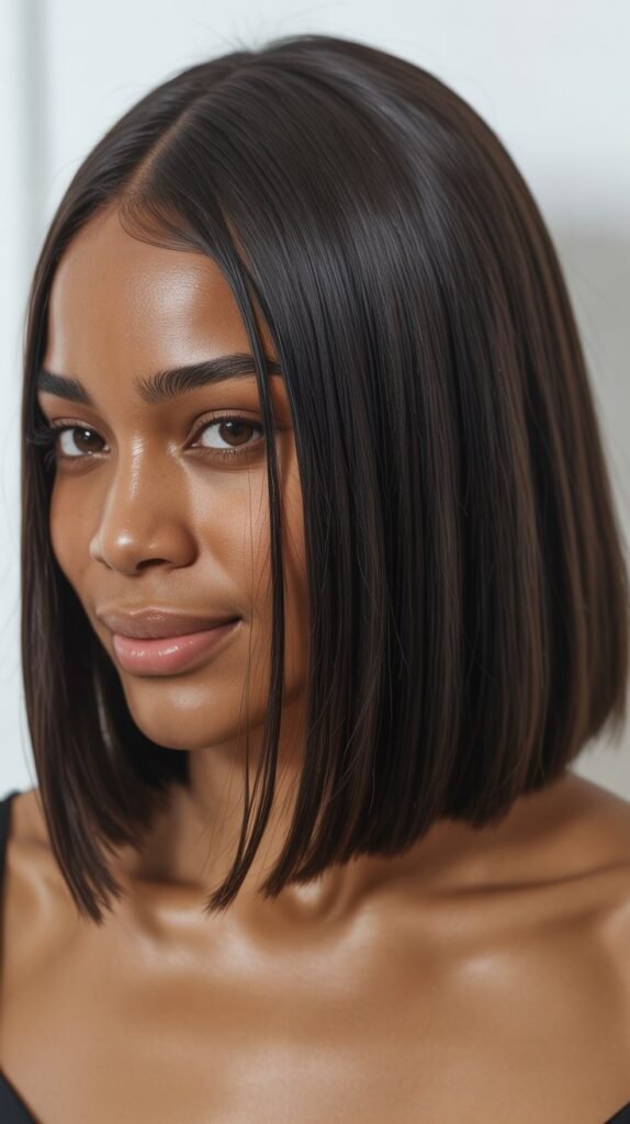 Long Bob with Side-Parted Curtain Bangs