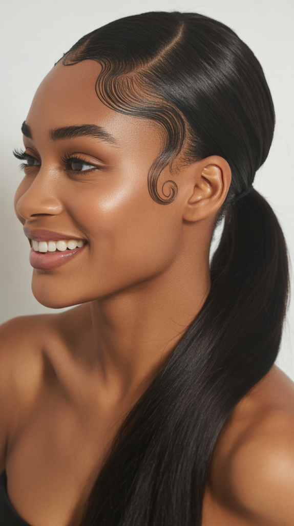 Straight Ponytail with Baby Hairs Styled