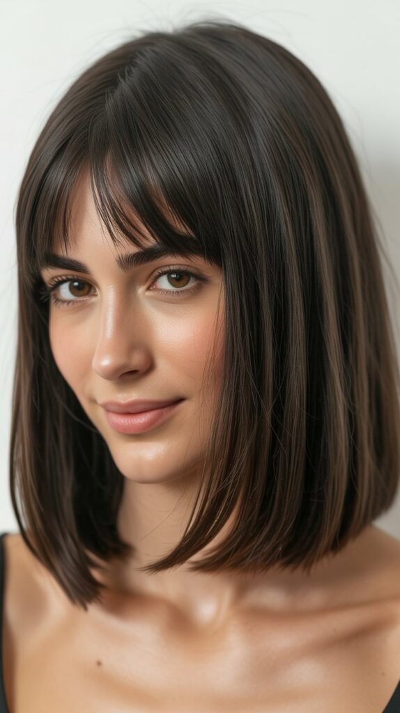  Long Bob with Curtain Bangs and Balayage