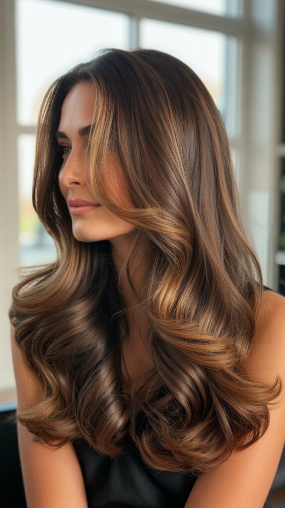 27 Stunning Brunette with Highlights and Lowlights Ideas 1 Caramel Highlights with Chocolate Lowlights