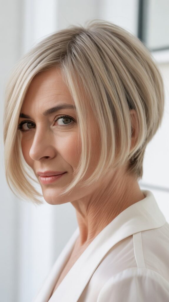 Top 30+ Medium Length Hairstyles for Thin Fine Hair Over 50 5 Angled Bob with Longer Front Pieces