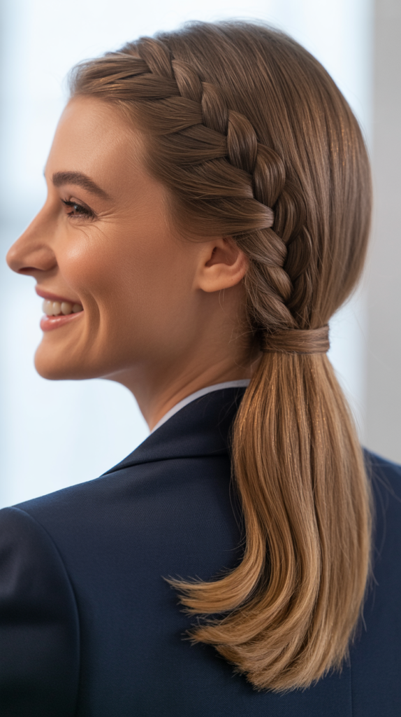 Straight Side Braid into Ponytail
