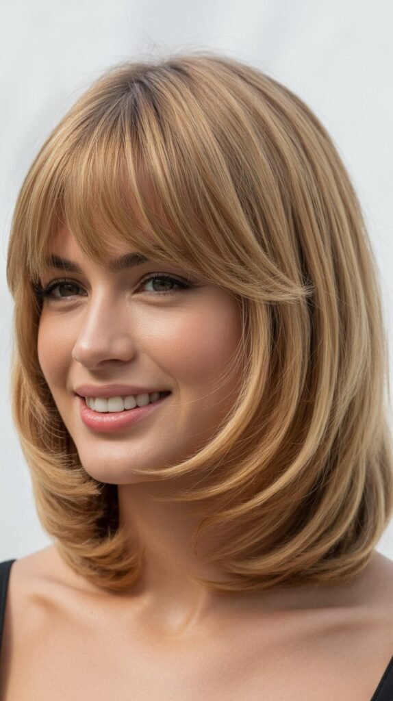 Graduated Long Bob with Swoopy Curtain Bangs