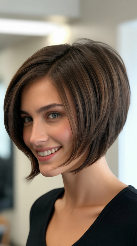 Inverted Bob with Stacked Layers for Heart-Shaped Faces