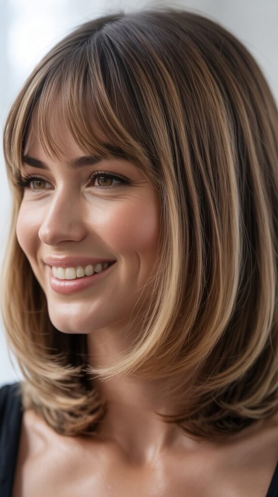 Long Bob with Curtain Bangs and Root Shadow