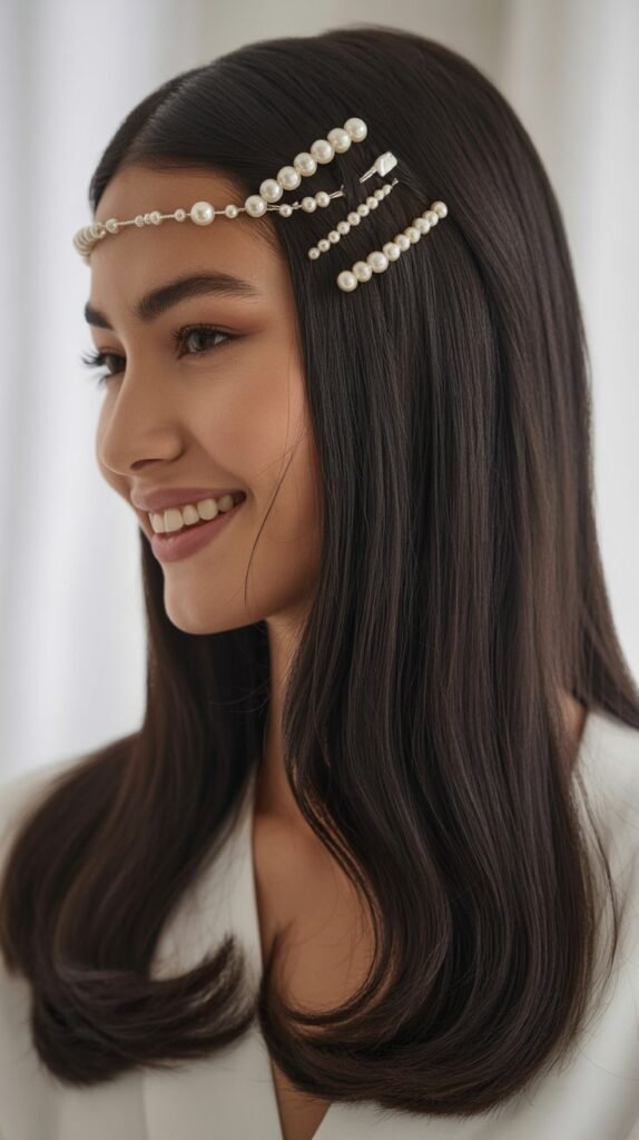 Straight Hair with Pearl Accessories