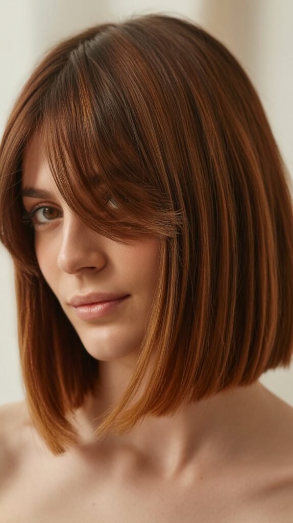 Classic Blunt Long Bob with Wispy Curtain Bangs